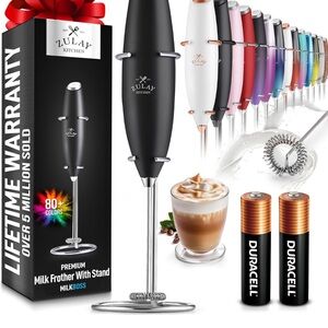 Zulay Kitchen Black Milk Frother with Stand
